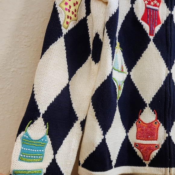 Susan Bristol Beaded Embroidered Swimsuits Blk/Wht Cottagecore Whimsicore Large. - Picture 11 of 12